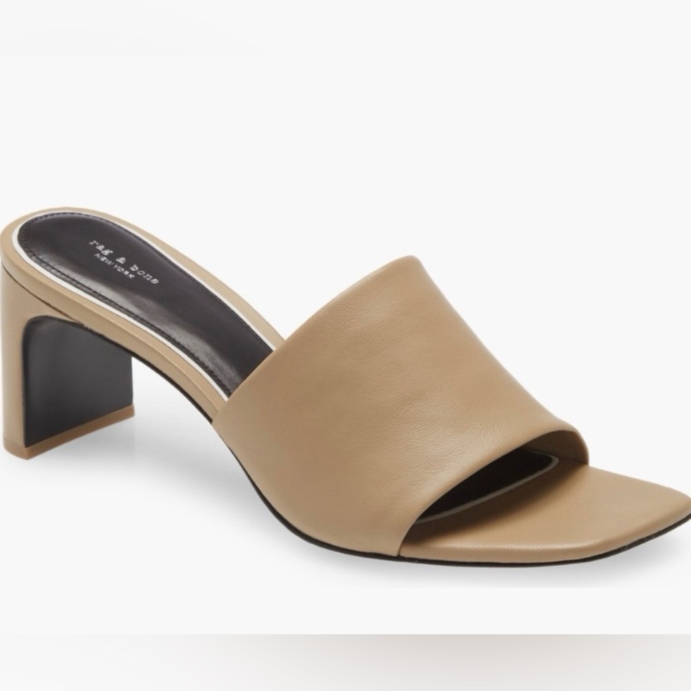 New Rag & Bone Emma Mule Sandal Size EU 39.5/US 9.5 Beige Square Open Toe